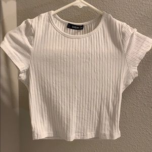 Rib-Knit Cropped White Tee